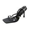 857-1~2025 Nuevas Sandalias de Tacón Alto Estilo Francés de Hada para Mujer, Punta Cuadrada, Punta Abierta, Estilo Verano