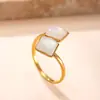 Joyería de Acero de Titanio de Venta Caliente Transfronteriza, Anillo Abierto Geométrico Ultra Fino de Piedra Natural, Anillo Sencillo y de Moda de Acero Inoxidable para Parejas
