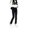 Jeans Feminino Elegante da Moda Coreana, Cintura Alta Elástica, Modelagem Slim, Barra Irregular, Calça Micro Flare Nove Décimos