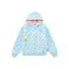 Sudadera con capucha y botones de estilo americano con estampado integral de estrellas en color dopamina para hombre y mujer, holgada, casual, versátil y de estilo relajado