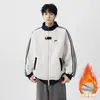 Jaqueta moletom de manga comprida com patchwork listrado em blocos de cor bordada, estilo americano descontraído, para primavera e outono