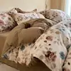Juego de cuatro piezas estilo vintage de algodón cepillado Clase A, sábana y funda de edredón de algodón grueso para otoño, venta al por mayor de ropa de cama Nantong
