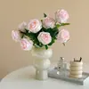 Tacto Simulador Humectante Rosa Seca Capullo de Rosa Grande Tallo Único Rosa Búlgara Flor Artificial Decoración