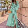 Otoño 2024 AliExpress Europa y Estados Unidos comercio exterior ropa de mujer ins Amazon vestido largo con cuello en V estampado y cordones