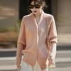 Cardigan de Tricô de Lã Pura Estilo Preguiçoso Outono e Inverno 2025 Morcego Manga Longa Cor Pura Solto Top Jaqueta para Mulheres