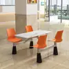 Novo modelo mesa e cadeira de refeitório escolar com perna trompete aço inoxidável mesa de jantar integrada lanchonete da empresa assento para quatro pessoas mesa de fast food