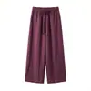 Calça Cropped de Linho Lyocell Fluida para Mulheres, Fresca de Cintura Alta Emagrecedora para o Verão, Versátil para o Trabalho e Casual