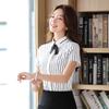 Camisa Estilo Coreano com Laço Joalheria Beleza Vestido de Recepção Roupa de Trabalho Casual Conjunto de Camisas Listradas em Estoque