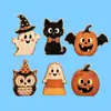 Artesanato em madeira, um item popular para vendas transfronteiriças: um conjunto de 6 decorações de Halloween de madeira, incluindo um fantasma, uma abóbora e um gato preto