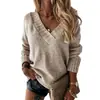 Dunhuang.Com Suéteres para Mujer de Lote Pequeño, Ropa para Mujer, Nuevos Jerséis de Punto de Color Sólido con Cuello en V para Otoño e Invierno