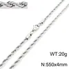 Collar de cadena de eslabones retorcidos de acero inoxidable moda transfronteriza cadena de cuerda retorcida galvanizado al vacío multtamaño cadena de joyería de acero de titanio
