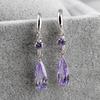 Aretes Largos de Zircón de Color Claro en Forma de Gota Aaa, Frescos y Simples, Versátiles Aretes de Clip y Colgantes para Oreja, Violeta