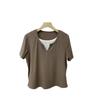 Camiseta de Manga Corta Estilo Coreano Costuras en Hombro Derecho Color Contrastante Nicho Adelgazante 2025 Nueva Camiseta Base Top Venta al Mayoreo