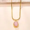 Collar de Acero de Titanio Chapado en Oro de 18K con Colgante Único de Cruz Ovalada de Piedra Natural Transfronteriza, Joyería de Alta Gama con Estilo Vintage, Fábrica Mayorista