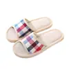 Pantuflas a cuadros para pareja para hombres y mujeres, de interior con suela suave, ligeras y transpirables, adecuadas para todas las estaciones, pantuflas de lino para viajar, para uso en casa y para recibir invitados