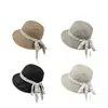 Sombrero de Sol con Lunares y Lazos para Primavera y Verano para Mujer, Sombrero de Pescador Plegable de Lino con Ala Ancha, Estilo Japonés Versátil para Primavera y Verano