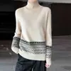 Suéter 100% lana pura para mujer, otoño e invierno, engrosado, cuello semi-alto, corte holgado, capa base tejida 2026, elegante suéter retro
