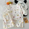 Pijama Feminina Verão Doce Desenho Listrado Manga Curta Shorts 2025 Novo Algodão Nuvem Roupas de Casa de Verão para Mulheres