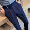 Calça Casual de Comércio Exterior Masculina Outono Novo Estilo Calças de Tecido Fluido de Cintura Alta Slim Fit Pregueadas Enroladas Retas Casuais Longas