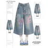 Calça Jeans Cropped Estilo Dopamina com Grafite para Mulheres, Shorts Casuais de Rua de Perna Larga Soltos Retos de Verão