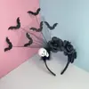 Faixa de Cabeça de Malha com Penas Nova para Halloween Festival Fantasma Escuro Morcego Teia de Aranha Flor Artificial Acessórios Faixa de Cabeça