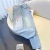 Jeans de Color Claro Estilo Chino para Mujer 2025 Nuevos Pantalones Rectos Ajustados de Tiro Alto Pantalones Anchos Ajustados Bordados para Niñas