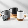 Taza de Cerámica Personalizada con Logo de 440ml Regalo Café Leche con Base de Corcho Tapa de Plástico PVC