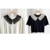 Chal de encaje con cuello de muñeca calado, blusa de mujer decorada con perlas, cuello postizo, sobrefalda estilo coreano