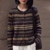 Cardigan de Lã Fina Vintage com Gola Redonda 2026 Outono/Inverno Novo Manga Longa Jacquard Vazado Casaco para Mulheres
