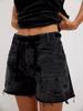 Shorts Jeans Soltos Casuais Europeus e Americanos para Mulheres, com Ilhós, Cordão e Múltiplos Bolsos para Comércio Exterior Transfronteiriço