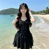 Bikini Dulce de Dos Piezas Estilo Coreano con Vibras de Deseo Puro, Bordes Fruncidos, Realce para Busto Pequeño, Efecto Adelgazante, Ropa de Baño para Vacaciones en la Playa