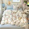 Juego de cuatro piezas de algodón lavado Estilo de dibujos animados Sábanas estampadas Juego de tres piezas Dormitorio de estudiantes Agradable para la piel Verano Sábanas ajustables Ropa de cama