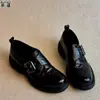 Mocassins de couro macio com sola grossa para mulheres, sapatos Mary Jane de bico redondo, sapatos casuais estilo JK, sapatos de couro pretos com salto grosso para o trabalho