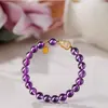 Pulsera de Calabaza de Cristal Morado de Círculo Único para Mujer con Colgante de Amuleto de la Suerte, Pulsera Única y Versátil para Jugar y Usar, Regalo para Mejor Amiga
