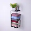 Estante de Almacenamiento de Pared con Organizador de Toallas de Hierro Forjado Pintado, Portatoallas de Baño sin Taladro