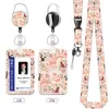 Porta-crachá de trabalho fofo em desenho animado com fecho retrátil e cordão, porta-crachá de identificação para pendurar no pescoço, capa protetora de plástico para crachás de funcionários