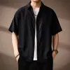 Camisa Masculina de Manga Curta Lyocell com Toque Gelado e Seda de Gelo, Leve para o Verão, Novo Estilo Tendência, Camisa Solta Estilo Moray Old Money para Homens