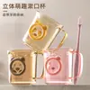 Juego de Tazas para Cepillo de Dientes y Enjuague Bucal con Forma de Oso para Uso en Casa, Juego de Tazas Transparentes de Plástico para Cepillo de Dientes para Parejas, Taza para Cepillo de Dientes con Almacenamiento Ranurado para Baño