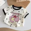 Nueva Moda de Verano Dibujos Animados Ropa de Verano para Niñas Camiseta con Estampado de Lunares y Retazos de Manga Corta para Bebés y Niños