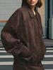 Chaqueta bomber americana de cuero con solapa, nueva moda Amazon 2025 para mujer