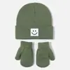 Gorro de Punto para Bebé Moda Versátil Gorro de Lana Lindo Patrón de Cara Sonriente Gorro de Ponerse Sombrero de Otoño Invierno Sombrero para Niños