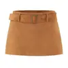 Bzl Falda de Línea A de Cintura Baja a la Moda para Mujer Otoño 2025 Nuevo Retro Cinturón Gamuza Ajustada Corta Patchwork Beige Camel