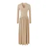 Vestido Feminino Outono Novo Estilo Francês Gola V Mangas Longas Torcidas Cintura Marcada Patchwork Ajustado ao Corpo Puro Desejo Vestido Longo