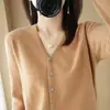 Suéter de punto para mujer personalizado de fábrica, fino, cuello redondo, color liso, jersey, top corto elegante, cárdigan de otoño con cuello en V para mujer