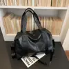 Bolsa de ombro vintage de couro macio de grande capacidade, cor sólida, bolsa de mão casual simples com compartimento para mala, adequada para viagens, bolsa transversal para mulheres