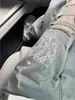 Jeans Rotos de Encaje Azul Claro Talla Plus para Mujer, Estilo Delgado de Verano, Cintura Alta Sueltos, Pantalones Rectos de Pierna Ancha Adelgazantes