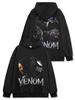Camiseta de manga corta con estampado VENOM retro americano transfronterizo, camiseta de manga larga lavada, sudadera holgada con capucha al por mayor, moda para hombre