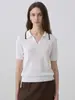 Mo Pedido2026 Verão Nova Cor Color Block Gola Lapela Decote U Camiseta de Tricô Top Simples Versátil Manga Curta Camisa