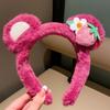 Diadema de fresa de peluche, linda diadema con orejas de oso para mujer, diadema para lavarse la cara, paquete de cabello con calavera alta, nueva banda para el cabello para otoño e invierno