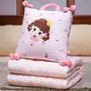 Almohada de gasa portátil de doble capa para uso dual de dibujos animados, manta para aire acondicionado, cojín para siesta, coche, sofá, almohada de oficina